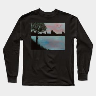 Sunset lake at the mountain bluffs; Long Sleeve T-Shirt